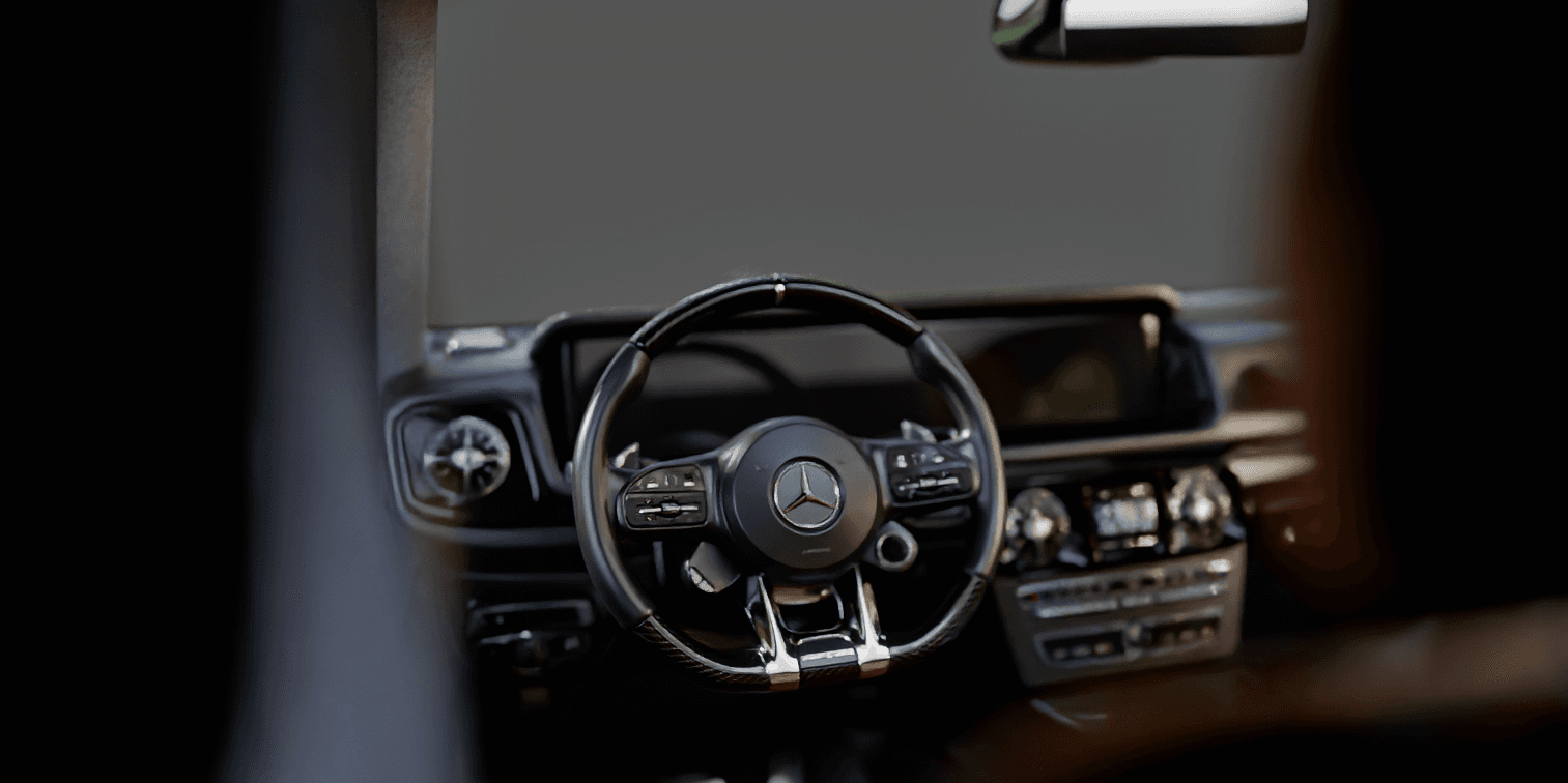 Leather upholstery option previewed across the G-Class interior