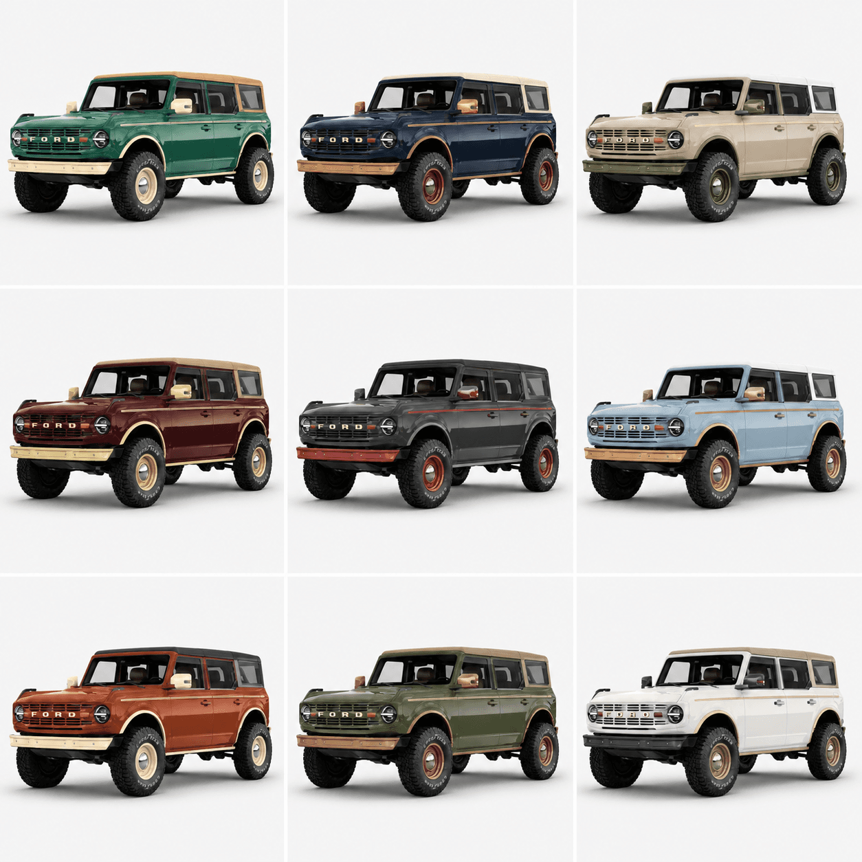 Ford Bronco configured with a custom body kit, rendered against a desert canyon