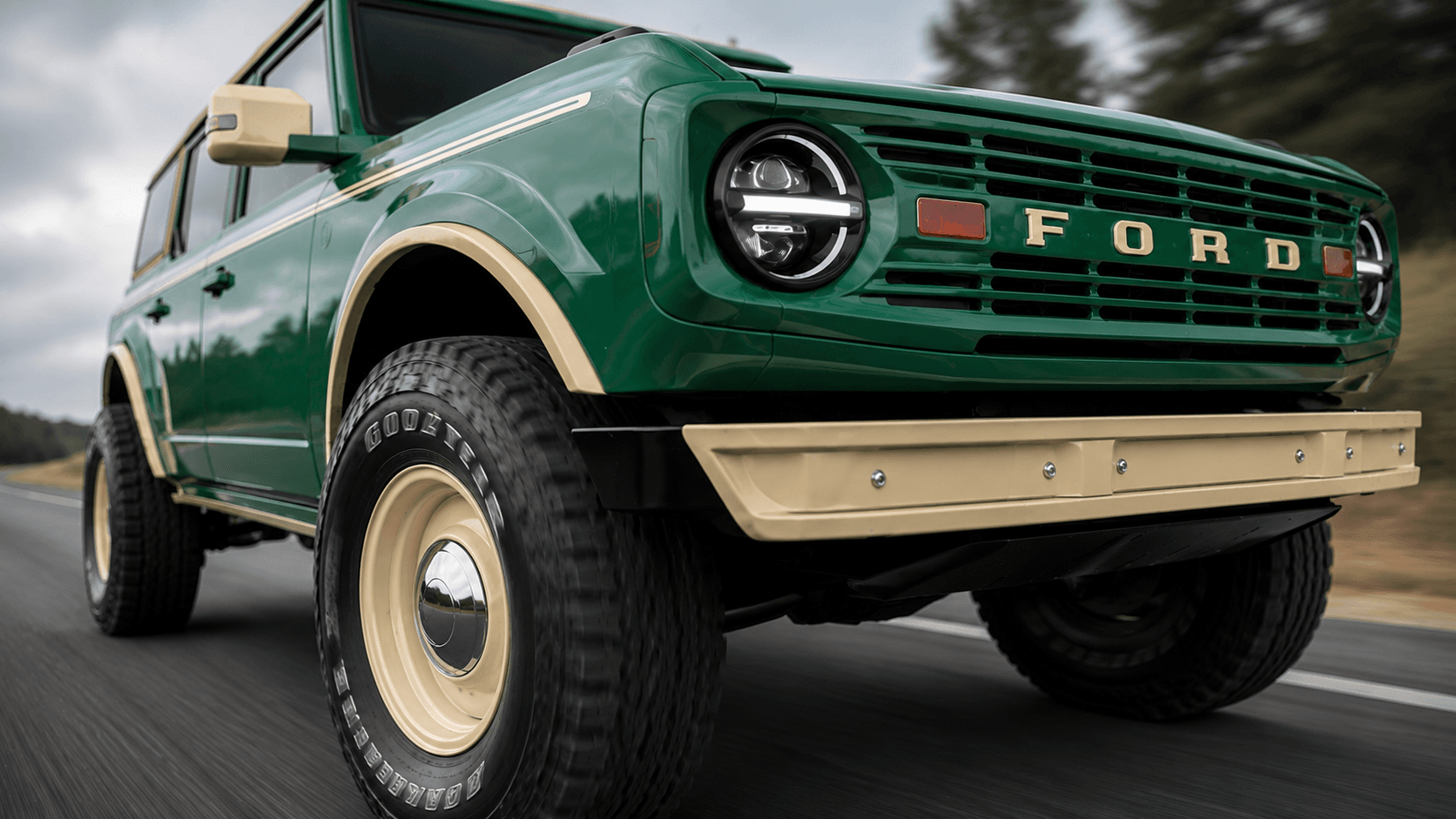Ford Bronco shown mid-configuration with alternative wheels and ride height